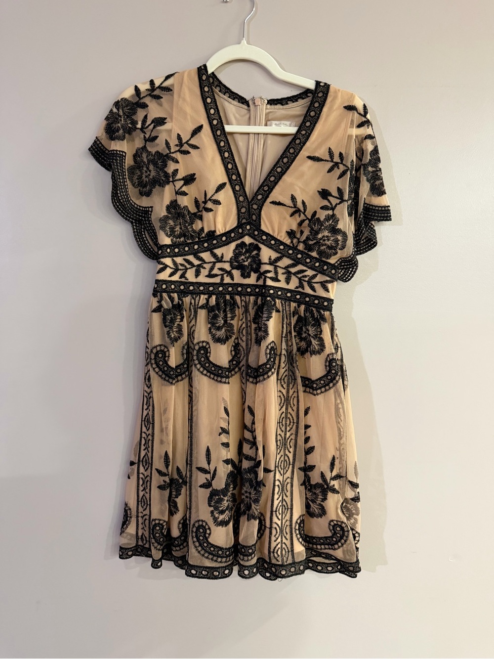 Altar'd State Beige and Black V-Neck Mini Dress